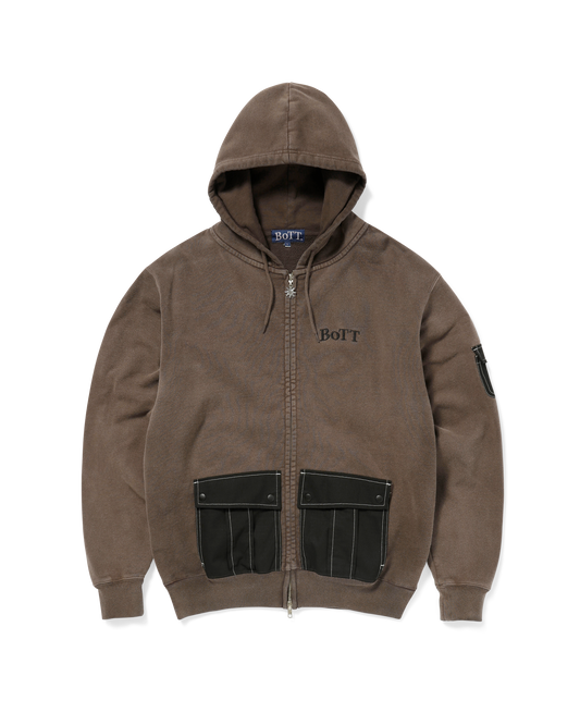 WASHED CARGO POCKET ZIP HOODIE