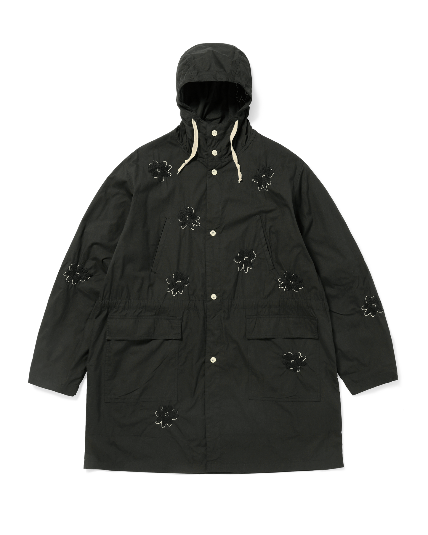 FLOWER EMBROIDERY HOODED COAT