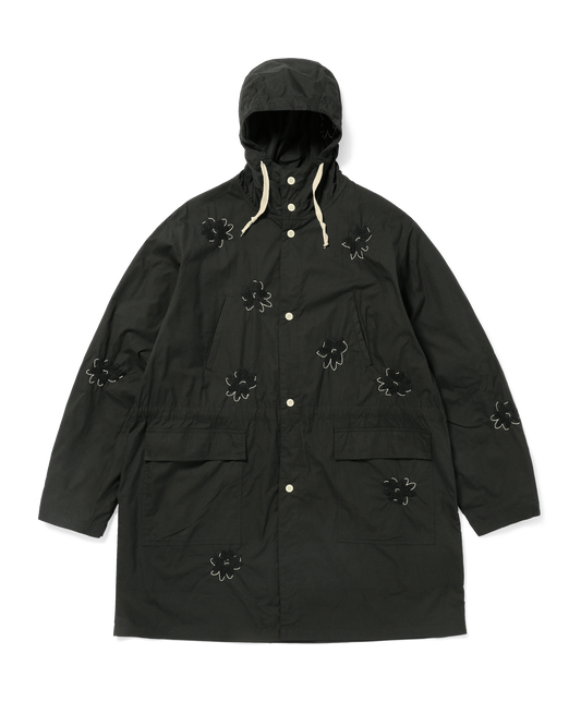 FLOWER EMBROIDERY HOODED COAT