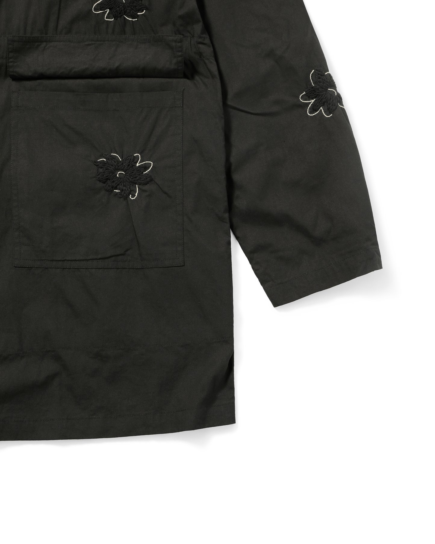 FLOWER EMBROIDERY HOODED COAT