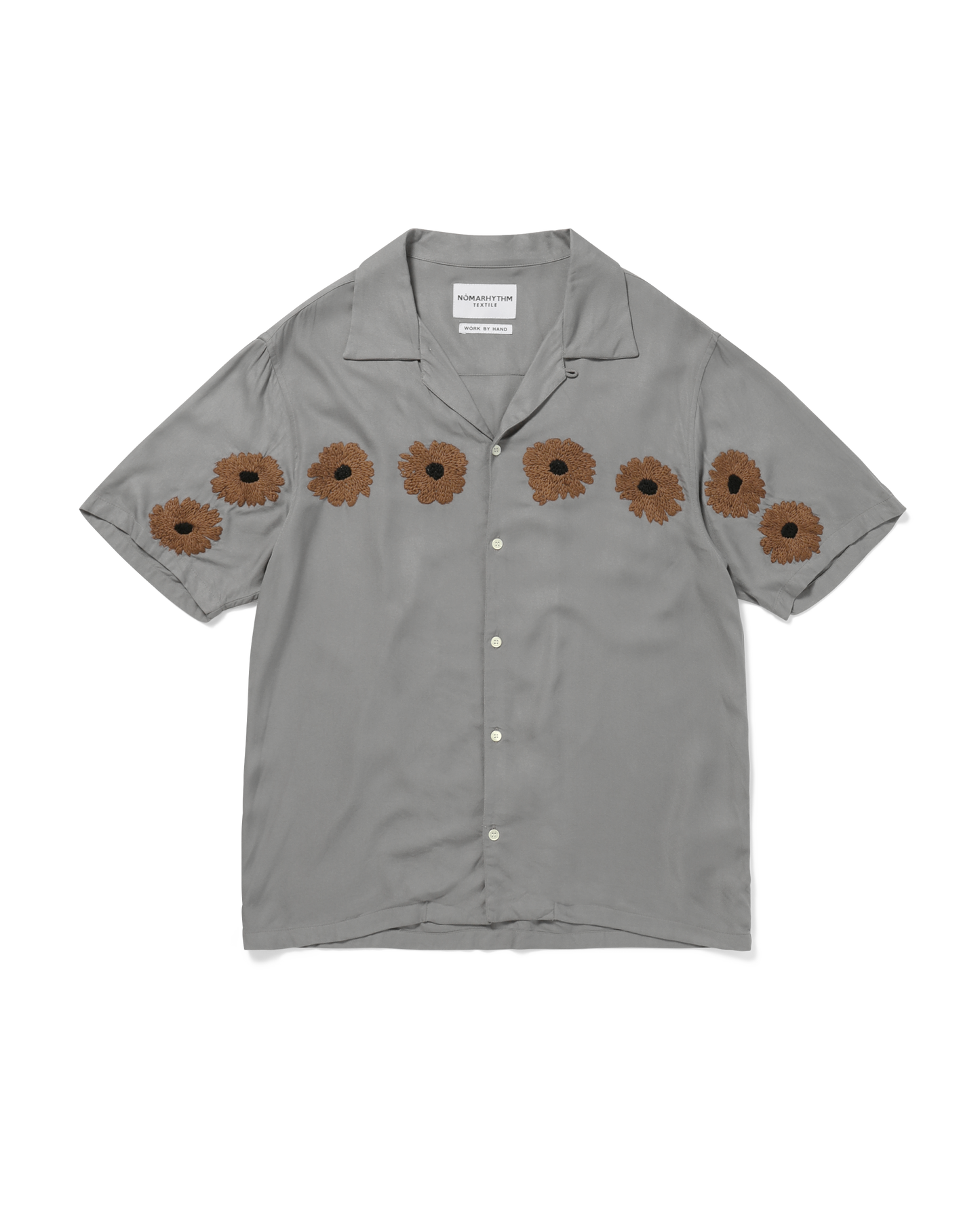FLOWER EMBROIDERY OPEN COLLAR SS SHIRT