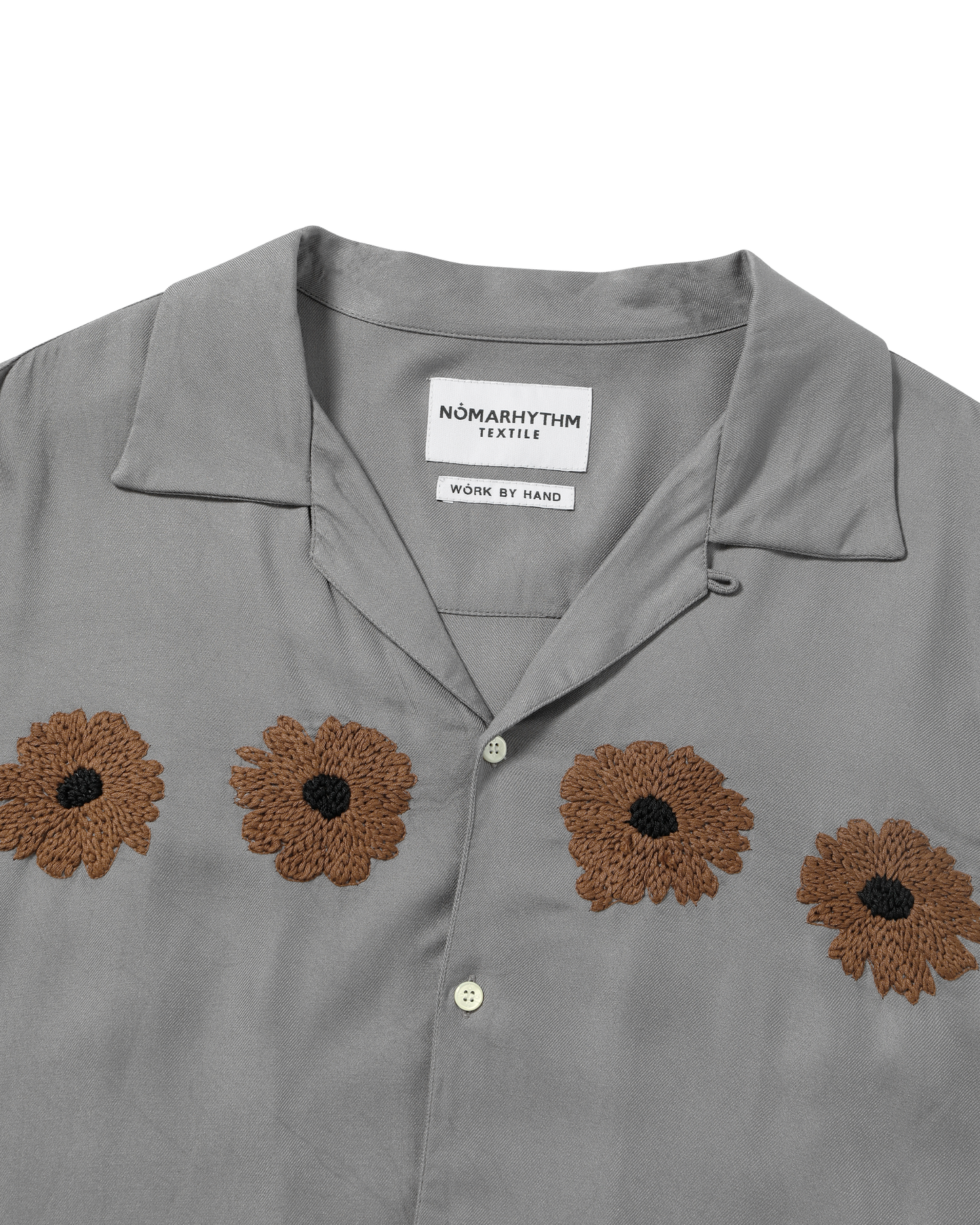 FLOWER EMBROIDERY OPEN COLLAR SS SHIRT