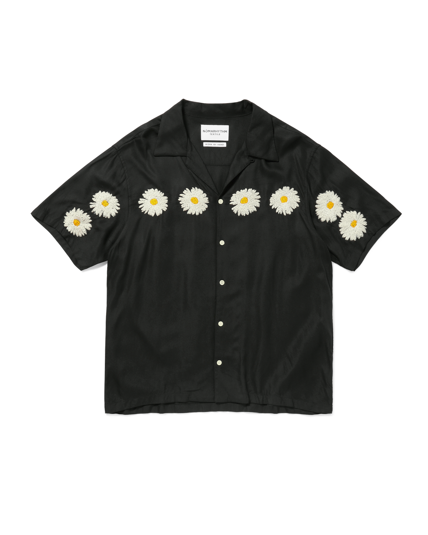 FLOWER EMBROIDERY OPEN COLLAR SS SHIRT