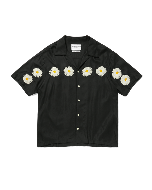 FLOWER EMBROIDERY OPEN COLLAR SS SHIRT