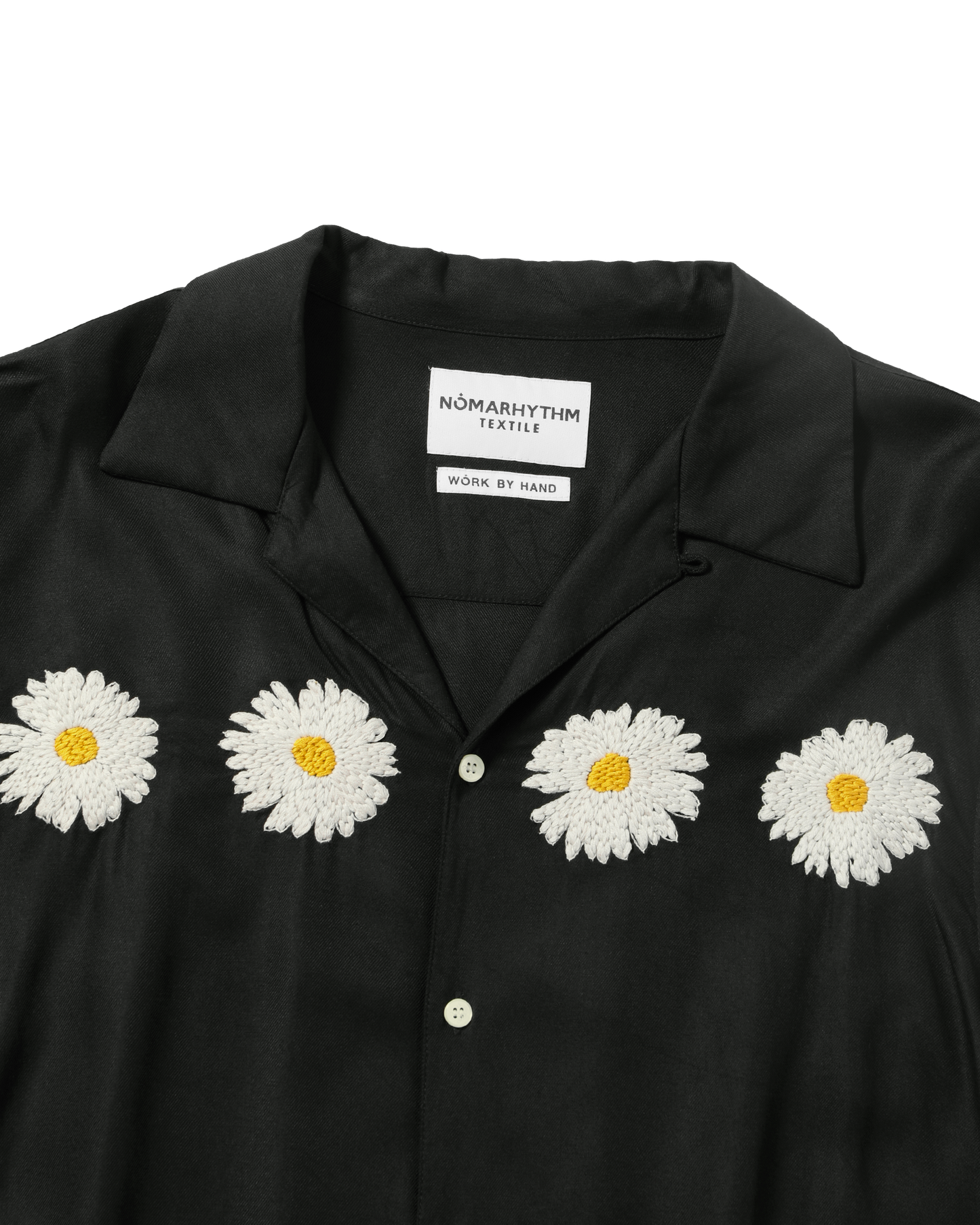 FLOWER EMBROIDERY OPEN COLLAR SS SHIRT