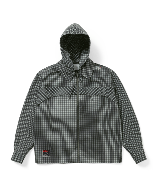 AAIR FLOWEAVE PRINTED CHECK LONG SLEEVE HOODED SHIRT