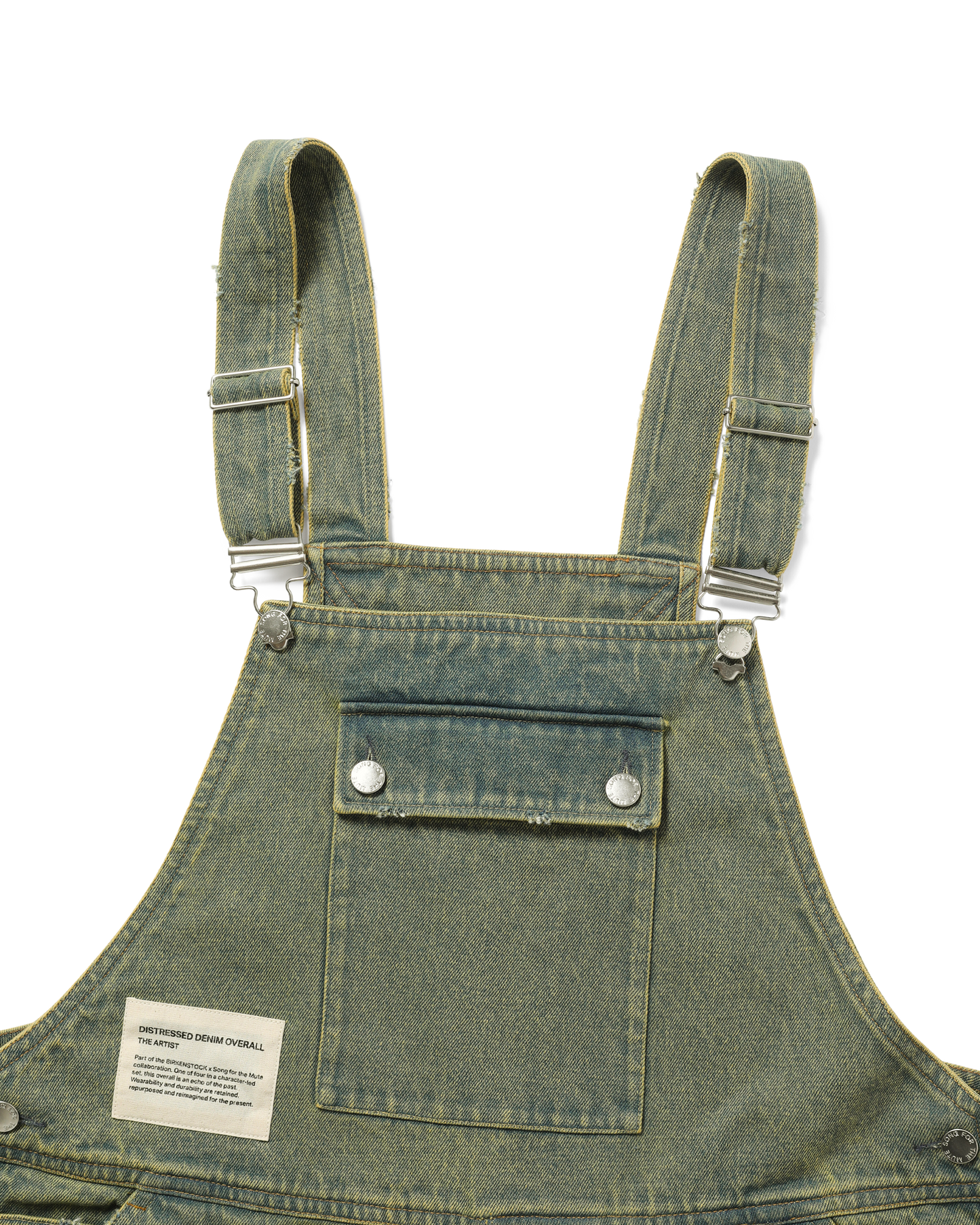 X BIRKENSTOCK "THE ARTIST" DISTRESSED DENIM OVERALL