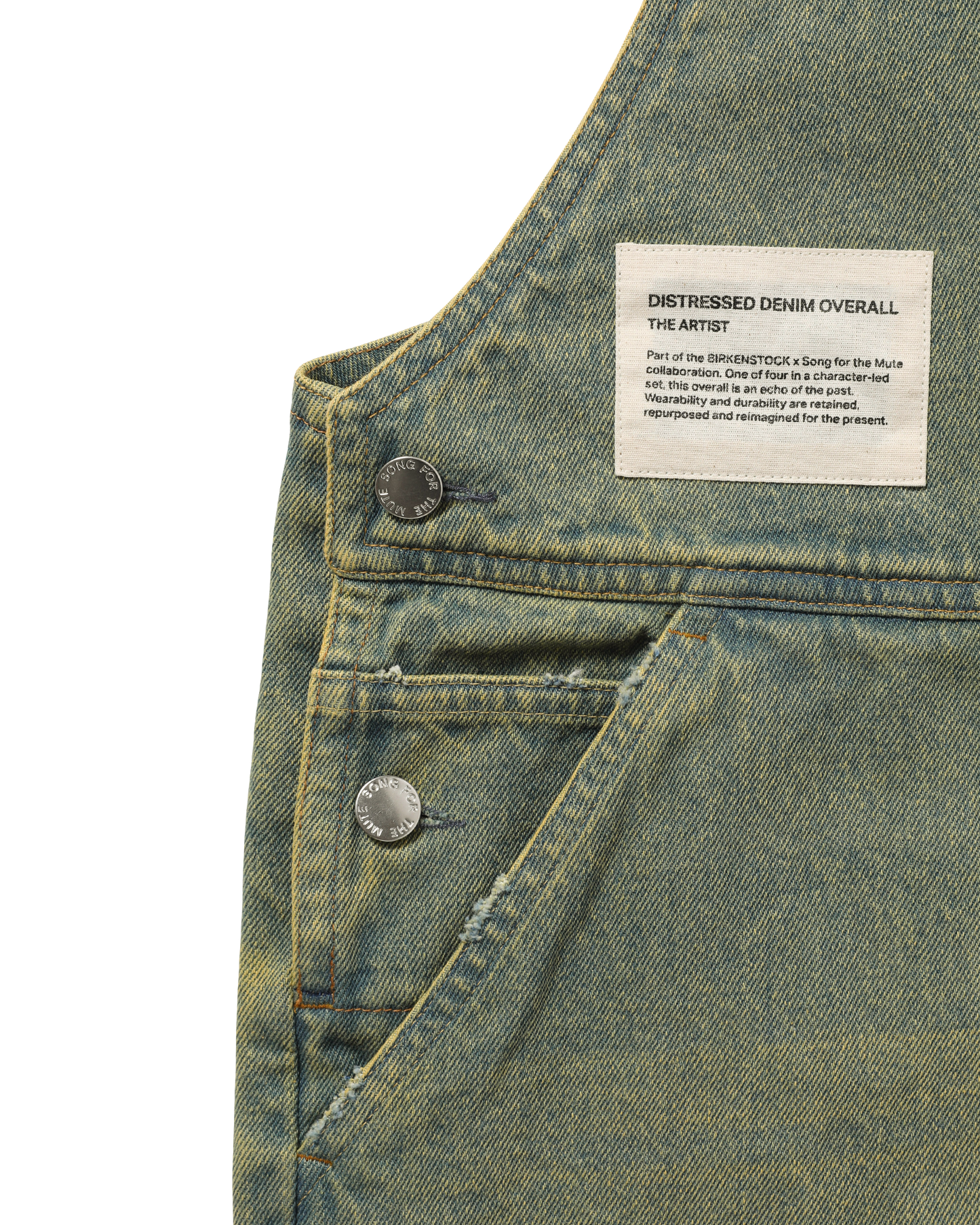 X BIRKENSTOCK "THE ARTIST" DISTRESSED DENIM OVERALL
